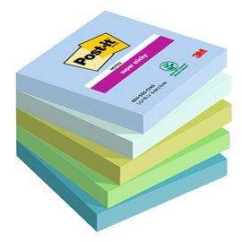 Blocco Post it® Super Sticky - 654-5SS-OAS - 76 x 76 mm - colori Oasis -  90 fogli - Post it® - conf. 5 pezzi