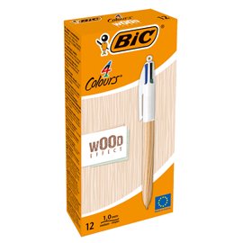 Penna sfera a scatto 4 colori Wood - 1.0 mm - Bic - conf. 12 pezzi