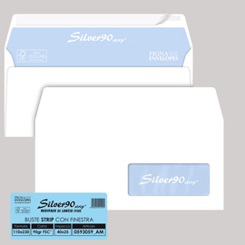 Busta SILVER90 STRIP FSC® - bianca - internografata - con finestra - 110 x 230 mm - 90 gr - Pigna - conf. 25 pezzi