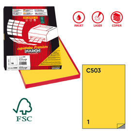 Etichette adesive C/503 - in carta - permanenti - 210 x 297 mm - 1 et/fg - 100 fogli - giallo - Markin