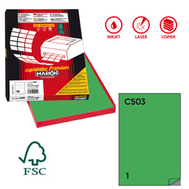 Etichette adesive C/503 - in carta - permanenti - 210 x 297 mm - 1 et/fg - 100 fogli - verde - Markin