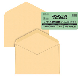 Busta Giallo Postale - gommata - 12 x 18 cm - 80 gr - carta riciclata FSC® - giallo - Pigna - conf. 500 pezzi