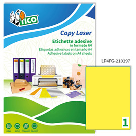 Etichette adesive LP4F - in carta - permanenti - 210 x 297 mm - 1 et/fg - 70 fogli - giallo fluo - Tico