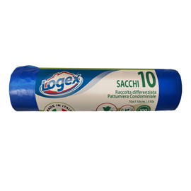 Sacchi per immondizia - 70x110 cm - 120 L - 16 micron - azzurro - Logex Professional - rotolo da 10 sacchetti