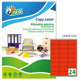 Etichette adesive LP4F - in carta - con margini - permanenti - 70 x 36 mm - 24 et/fg - 70 fogli - rosso fluo - Tico