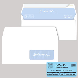 Busta Silver90 Strip Laser FSC® - con finestra - internografata - 11 x 23 cm - 90 gr - bianco - Pigna - conf. 500 pezzi