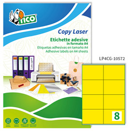 Etichette adesive LP4C - in carta - permanenti - 105 x 72 mm - 8 et/fg - 70 fogli giallo opaco - Tico