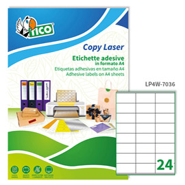 Etichette adesive LP4W - in carta - con margini - permanenti - 70 x 36 mm - 24 et/fg - 100 fogli - bianco - Tico