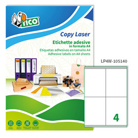 Etichette adesive LP4W - in carta - con margini - permanenti - 105 x 140 mm - 4 et/fg - 100 fogli - bianco - Tico