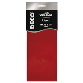 Carta velina - 20 gr - 50 x 76 cm - rosso - Deco - busta 5 fogli