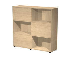 Libreria bassa Tetris a 3 ripiani ante scorrevoli - 120x35x116 cm - rovere/rovere - Artexport