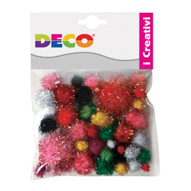 Pompons Lamè - 7-28 mm - colori assortiti - Deco - conf. 40 pezzi