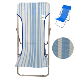 Sdraio Beach - pieghevole - 70 x 72 x 45 cm - acciaio verniciato/texilene - righe azzurre - Garden Friend