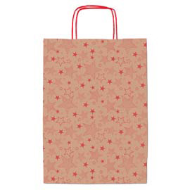 Shopper natale - 36 x 12 x 41 cm - carta kraft - fantasia stelline - rosso - Sadoch