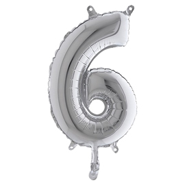 Palloncino - numero 6 - H 36 cm - mylar - argento - Big party