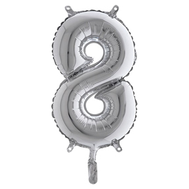 Palloncino - numero 8 - H 36 cm - mylar - argento - Big party