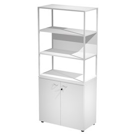 Libreria alta metal + armadio basso Essence - 90 x 46 x 204 cm - Bianco/bianco/bianco/bianco - Artexport