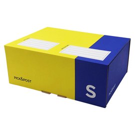 Scatola automontante per ecommerce PICK&Post - S - 26 x 19 x 10 cm - giallo/blu - Blasetti