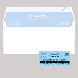 Busta Silver90 Strip FSC® - senza finestra - internografata - 11 x 23 cm - 90 gr - bianco - Pigna - conf. 500 pezzi