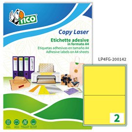 Etichette adesive LP4F - in carta - angoli arrotondati - permanenti - 200 x 142 mm - 2 et/fg - 70 fogli - giallo fluo - Tico