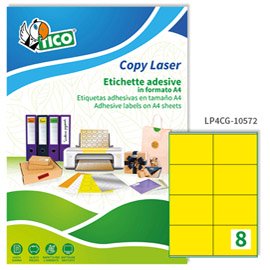 Etichette adesive LP4C - in carta - permanenti - 105 x 72 mm - 8 et/fg - 70 fogli giallo opaco - Tico