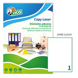 Etichette adesive LP4W - in carta - permanenti - 210 x 297 mm - 1 et/fg - 100 fogli - bianco - Tico