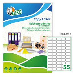 Etichette adesive PG4 - in carta - laser - permanenti - 36 x 22 mm - 55 et/fg - 100 fogli - bianco  lucido - Tico