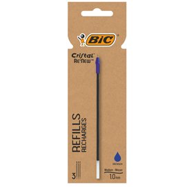 Refill sfera Cristal® Re'New - punta 1 mm - blu -  BIC® - blister 3 pezzi