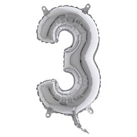 Palloncino - numero 3 - H 36 cm - mylar - argento - Big party