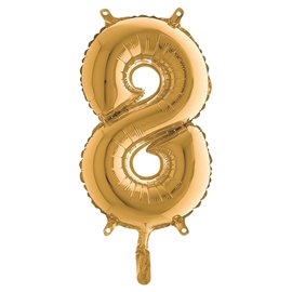 Palloncino - numero 8 - H 36 cm - mylar - oro - Big party